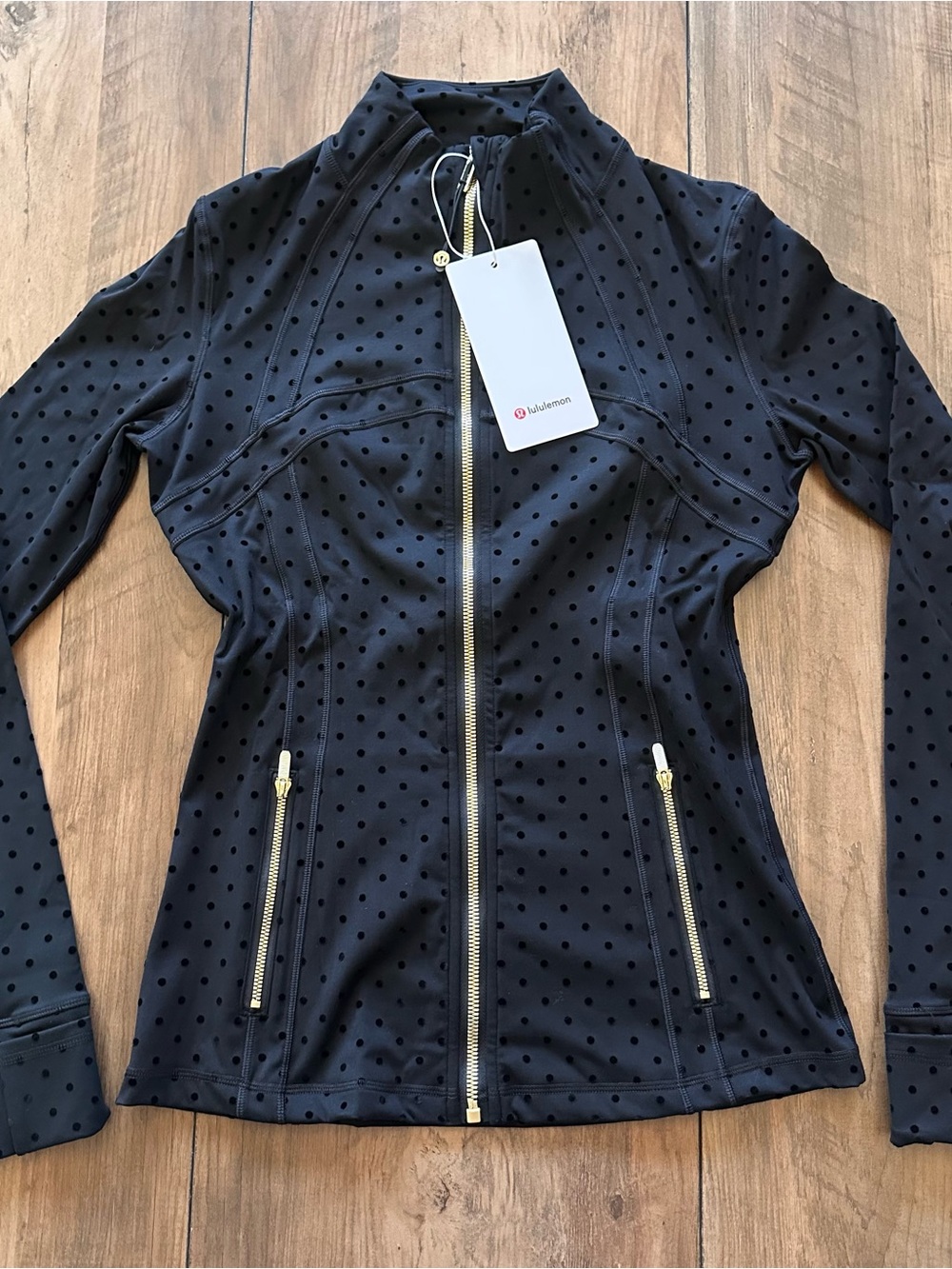 lululemon athletica Black Dot-Print Zip Jacket with Gold Zippers